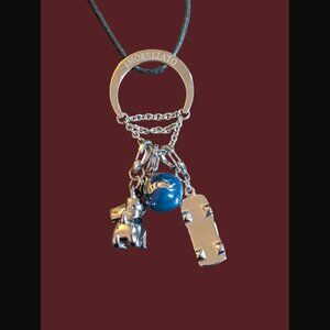 Morellato Silver Tone Charm Necklace 16.25" W/ Small Diamond Cord Pendant 2.75"